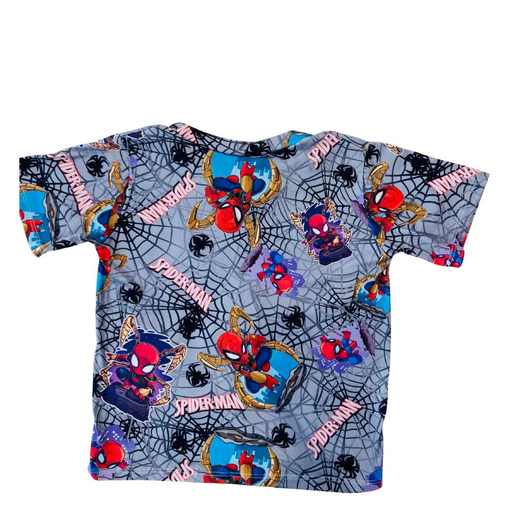 Pijama Infantil Manga Curta Homem-Aranha Cinza