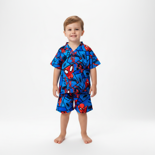 Pijama Infantil Manga Curta Homem-Aranha Rosto