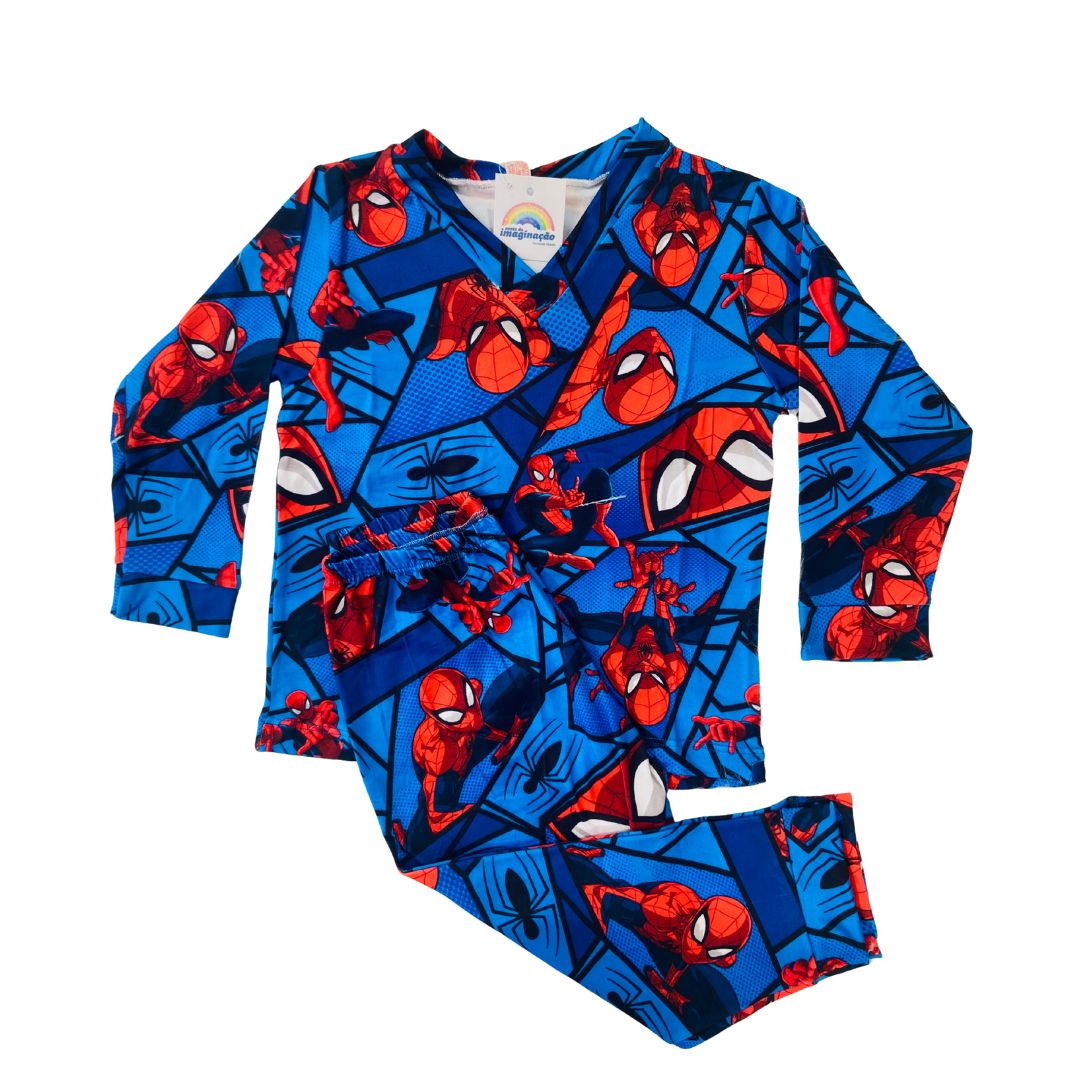 Pijama Infantil Manga Longa Homem-Aranha Rostos