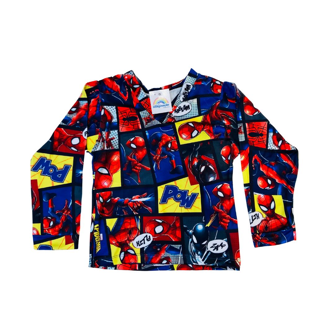 Pijama Infantil Manga Longa Homem-Aranha Colorido