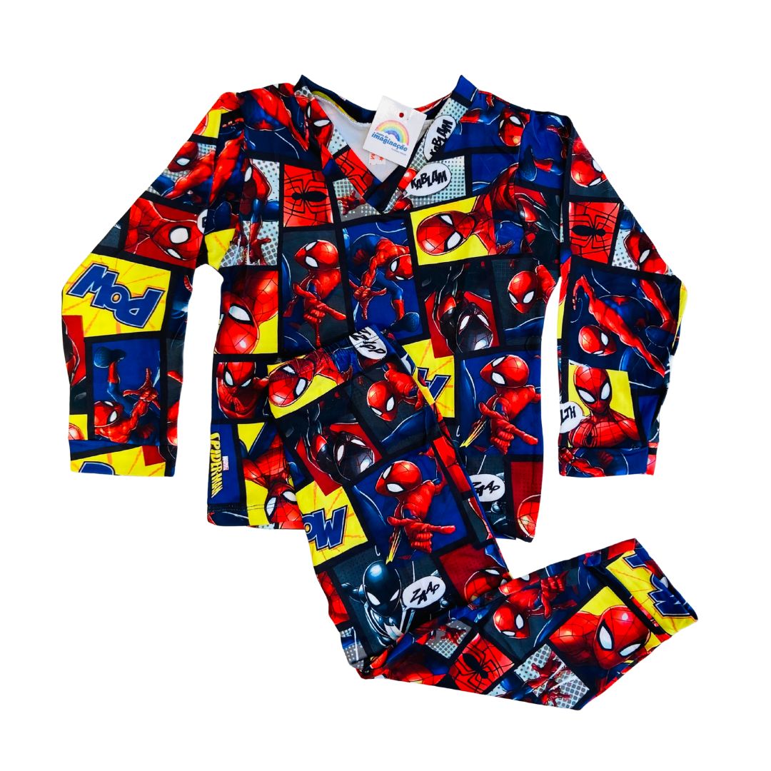 Pijama Infantil Manga Longa Homem-Aranha Colorido