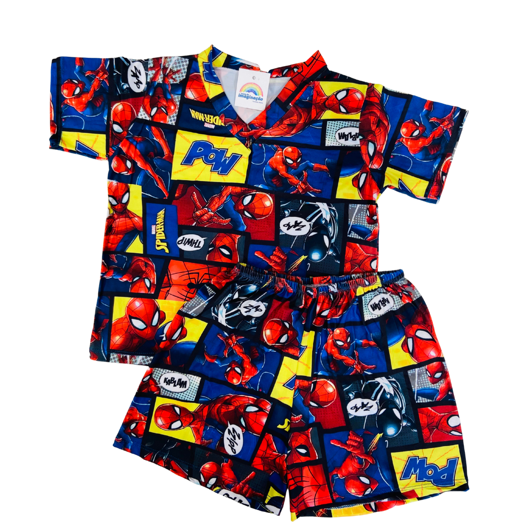 Pijama Infantil Manga Curta Homem-Aranha Colorido