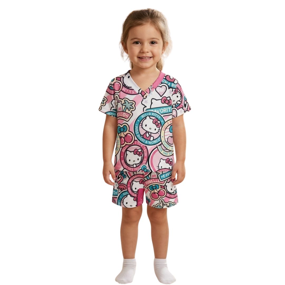 Pijama Infantil Manga Curta Hello Kitty