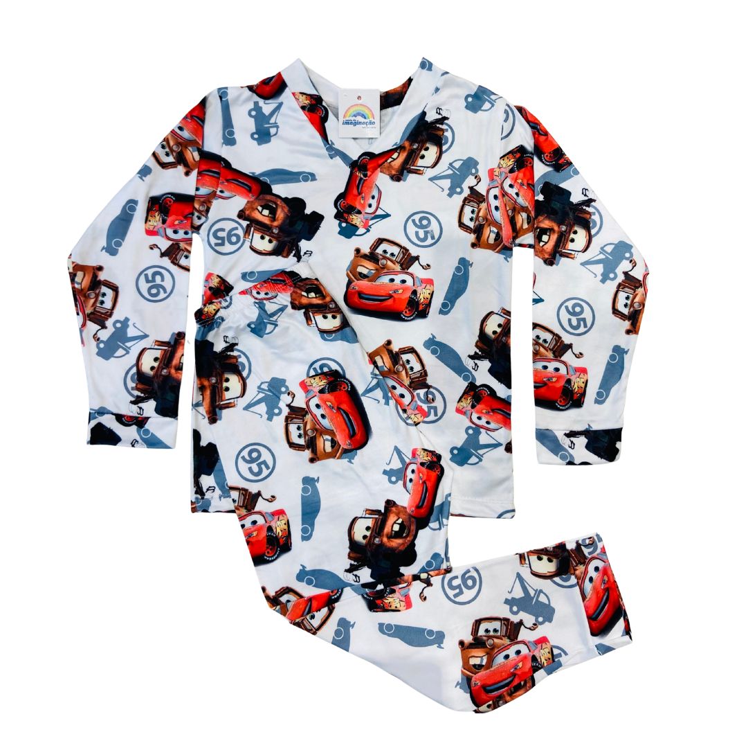 Pijama Infantil Manga Longa McQueen Branco