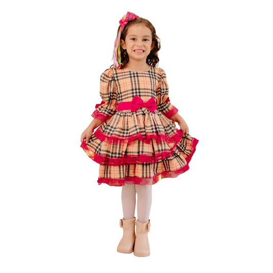 Vestido Festa Junina Xadrez Amarelo