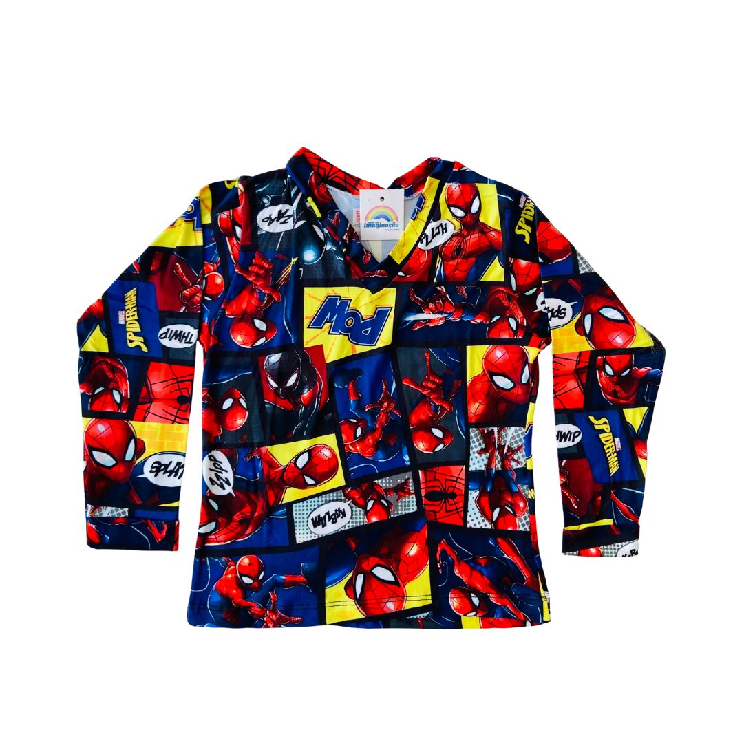 Pijama Infantil Manga Longa Homem-Aranha Colorido
