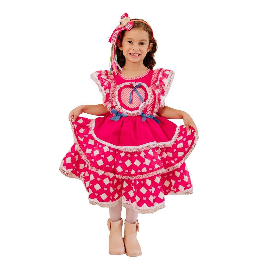 Vestido Festa Junina Luxo Coração Vermelho