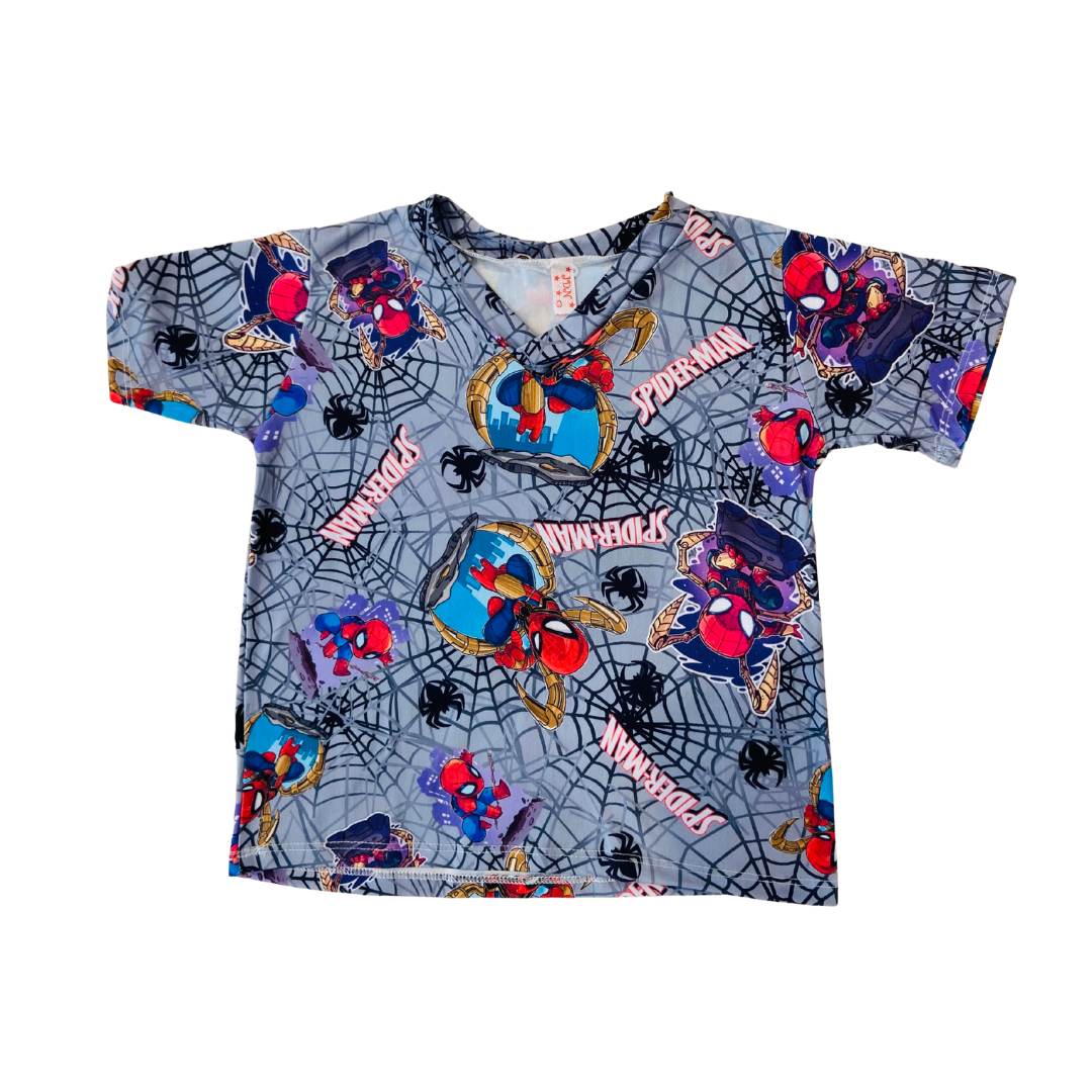 Pijama Infantil Manga Curta Homem-Aranha Cinza