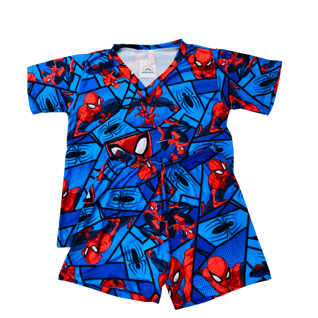 Pijama Infantil Manga Curta Homem-Aranha Rosto