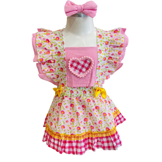 Romper Bebê Floral Xadrez