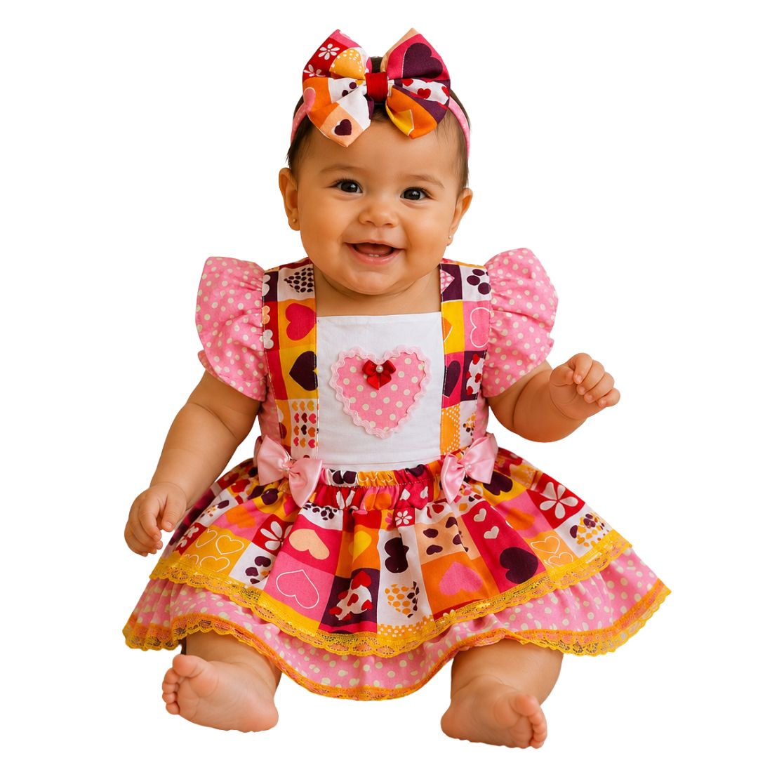 Romper Bebê Festa Junina Coração